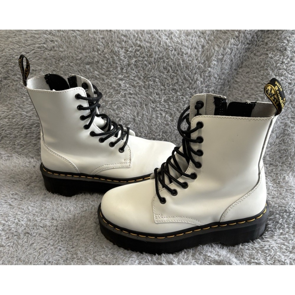 Dr Martens Jadon Womens 7 Mens 6 White Leather Platform Combat Boots Side Zip